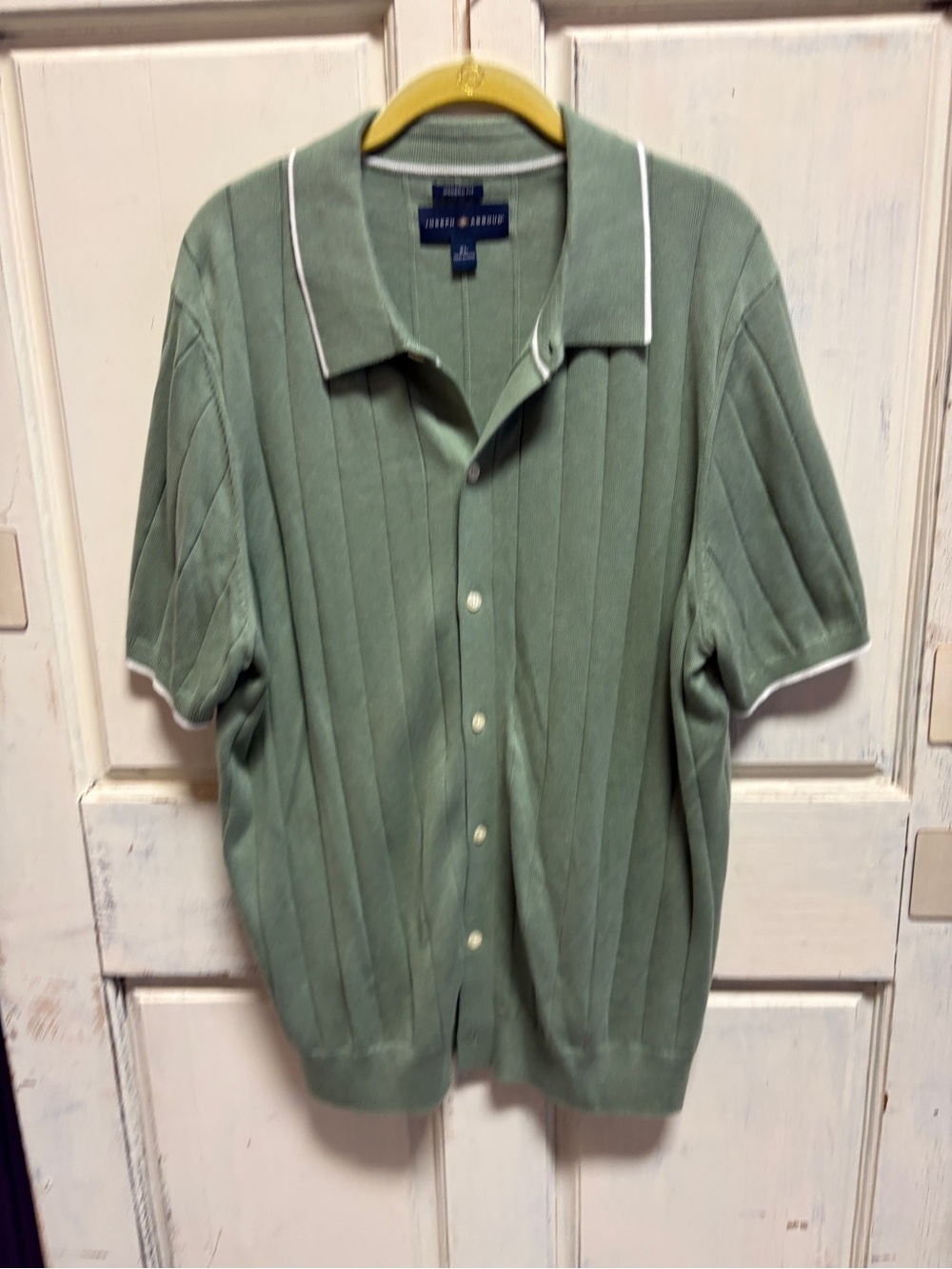 Joseph Abboud Sage Green Short-Sleeve Knit Button Down Shirt